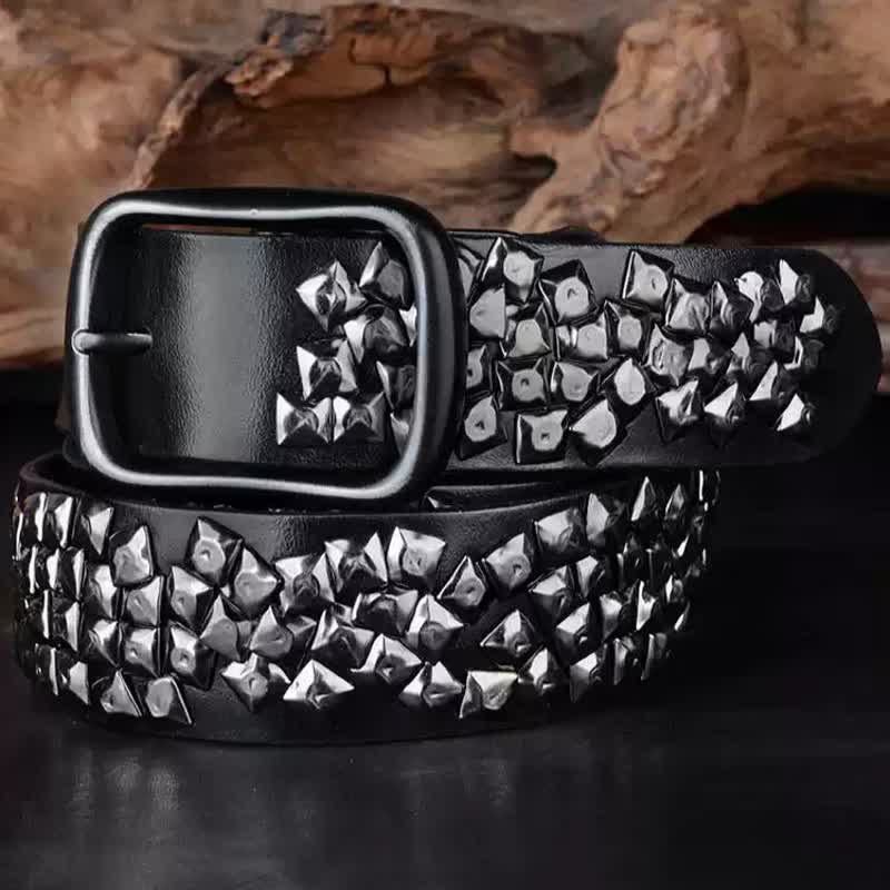Irregular Arrangement Bright Pyramid Rivets Leather Belt - Image 9