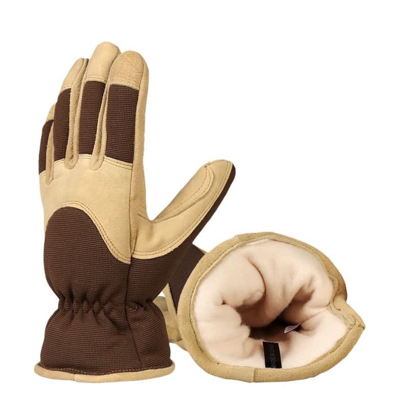 Khaki Deerskin Cold-Proof Thickened Warm Gloves - Image 2