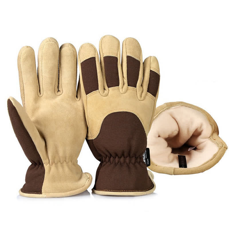 Khaki Deerskin Cold-Proof Thickened Warm Gloves - Image 4
