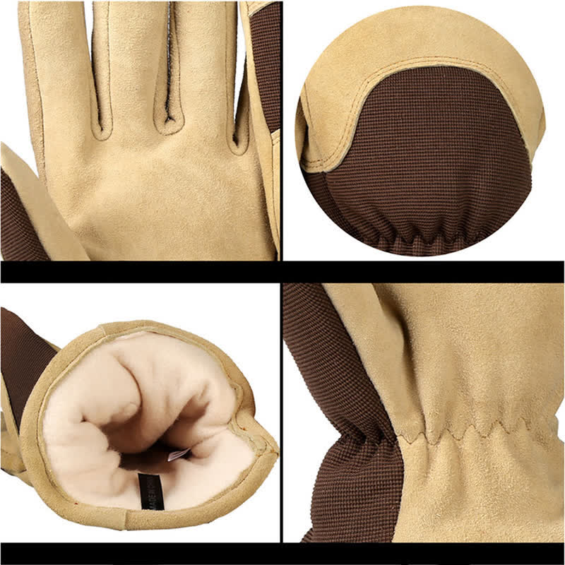 Khaki Deerskin Cold-Proof Thickened Warm Gloves - Image 5