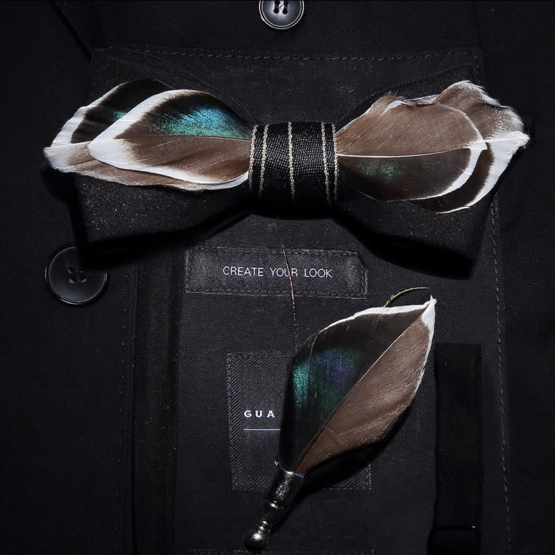 Kid's Black Mallard Duck Feather Bow Tie with Lapel Pin - Image 3
