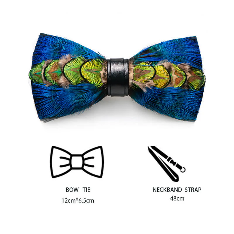 Kid's Blue & Green-yellow Feather Bow Tie with Lapel Pin - Image 6
