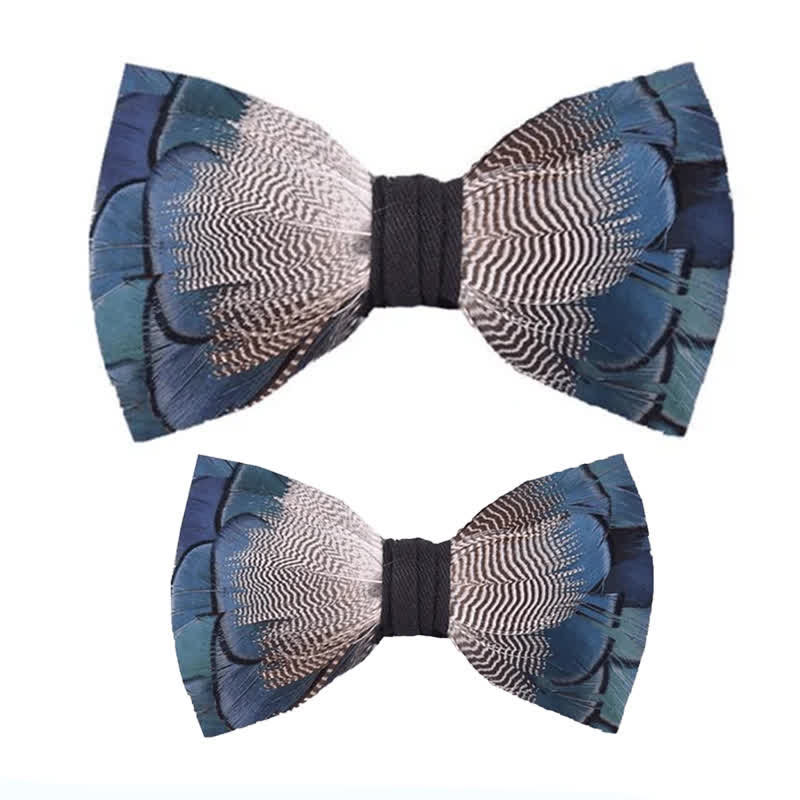 Kid's Blue & White Mallard Duck Feather Bow Tie with Lapel Pin - Image 5