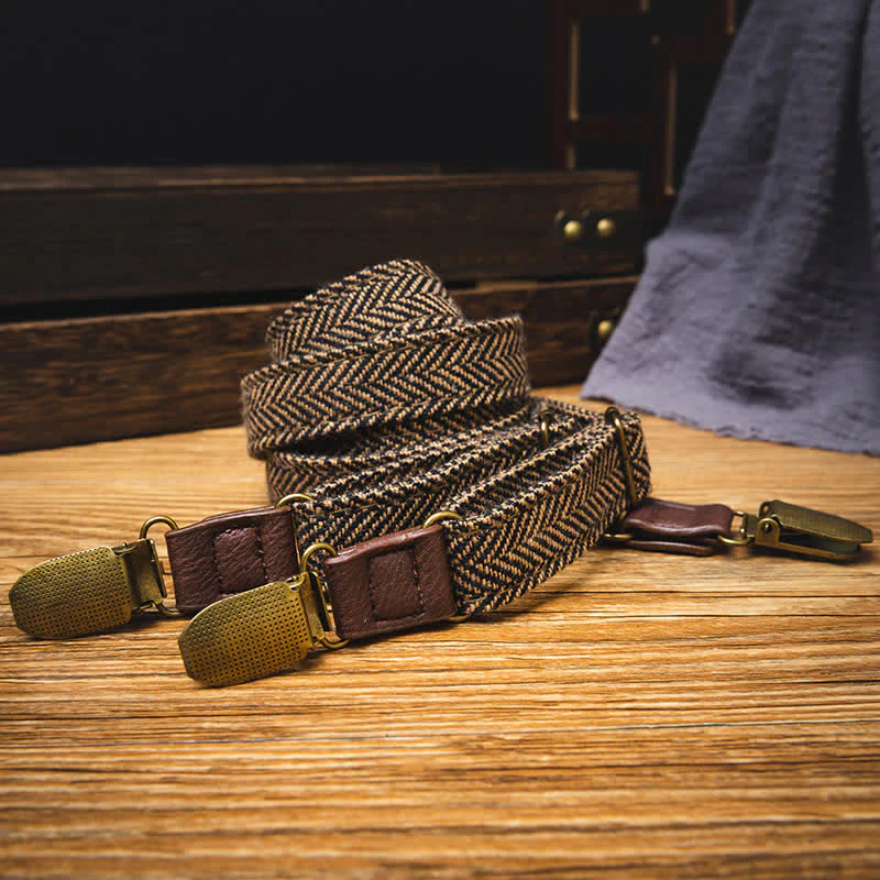 Kid's British Style Vintage Herringbone Plaid Elastic Suspenders - Image 2