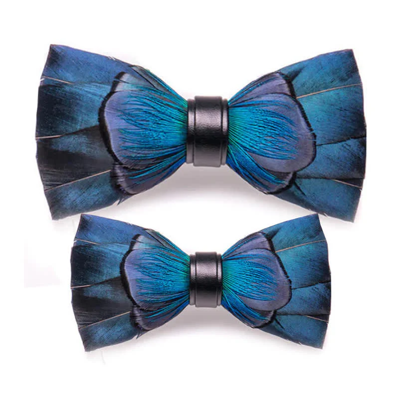 Kid's Cascading Navy Feather Bow Tie with Lapel Pin - Image 6