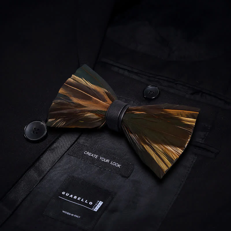 Kid's DarkSlateGray Feather Bow Tie with Lapel Pin - Image 3