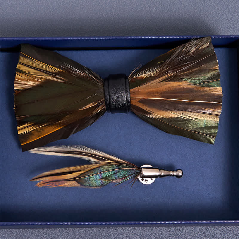 Kid's DarkSlateGray Feather Bow Tie with Lapel Pin - Image 4