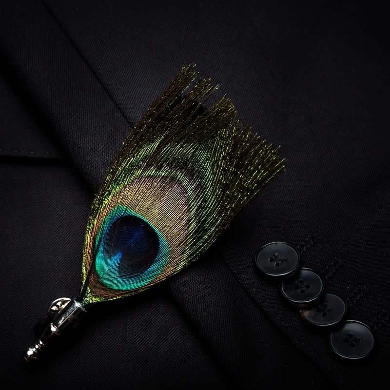 Kid's Green Peacock Feather Bow Tie with Lapel Pin - Image 3