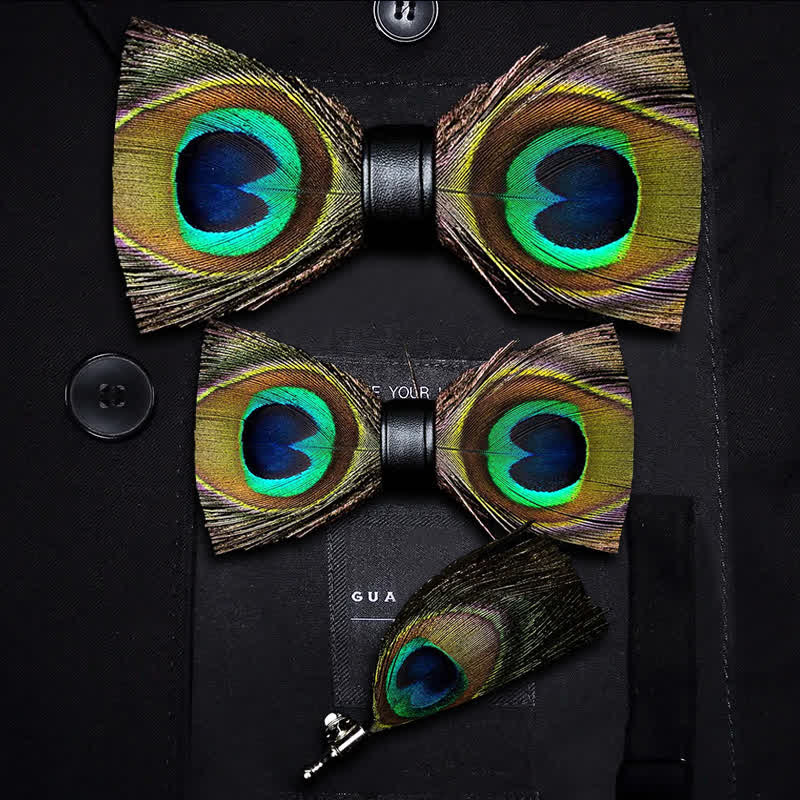 Kid's Green Peacock Feather Bow Tie with Lapel Pin - Image 6
