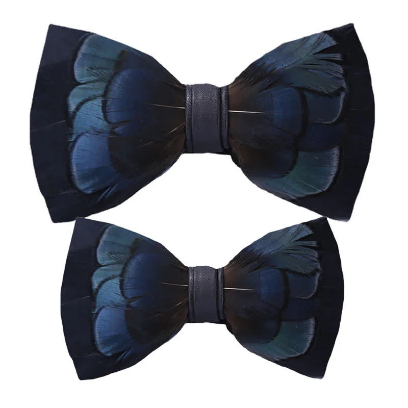 Kid's MidnightBlue Mysterious Feather Bow Tie with Lapel Pin - Image 5