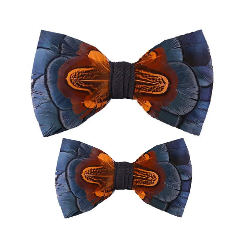 Kid's Navy & Rust Feather Bow Tie with Lapel Pin - Image 5