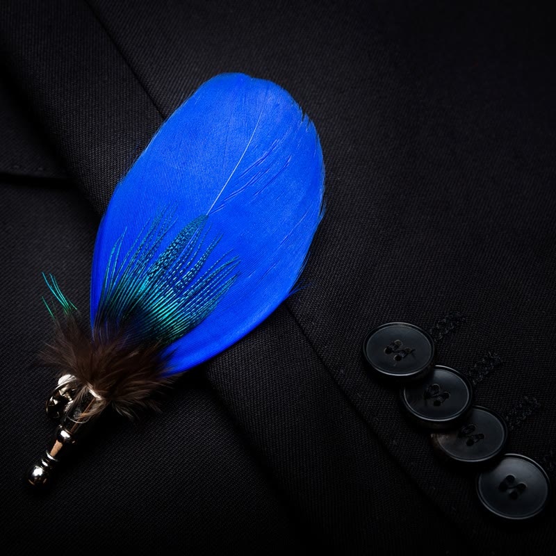 Kid's Oxford Blue Peacock Feather Bow Tie with Lapel Pin - Image 3