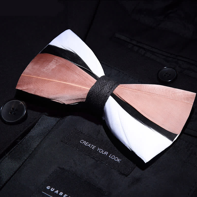 Kid's Pale Pink & White Wavy Feather Bow Tie with Lapel Pin - Image 2