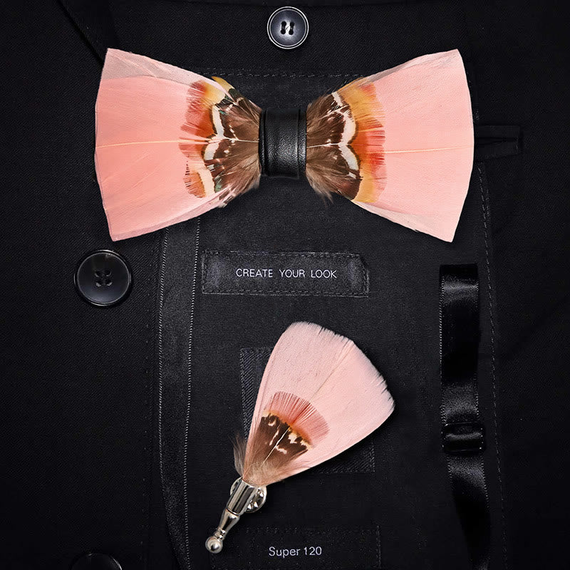 Kid's Pop Pink Feather Bow Tie with Lapel Pin