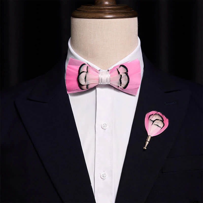 Kid's Powerfully Pink Feather Bow Tie with Lapel Pin - Image 2