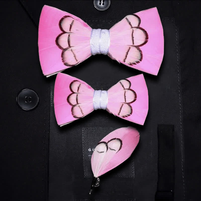 Kid's Powerfully Pink Feather Bow Tie with Lapel Pin - Image 5