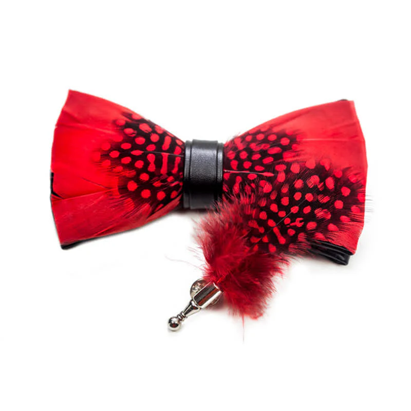 Kid's Red & Black Finch Feather Bow Tie with Lapel Pin - Image 9