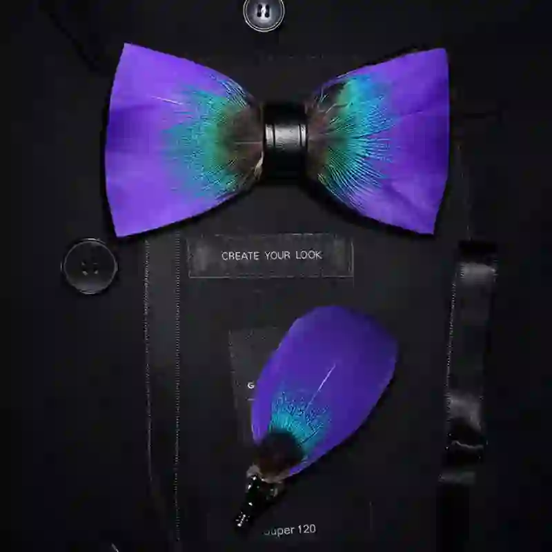 Kid's Royalty Purple & Teal Feather Bow Tie with Lapel Pin - Image 3