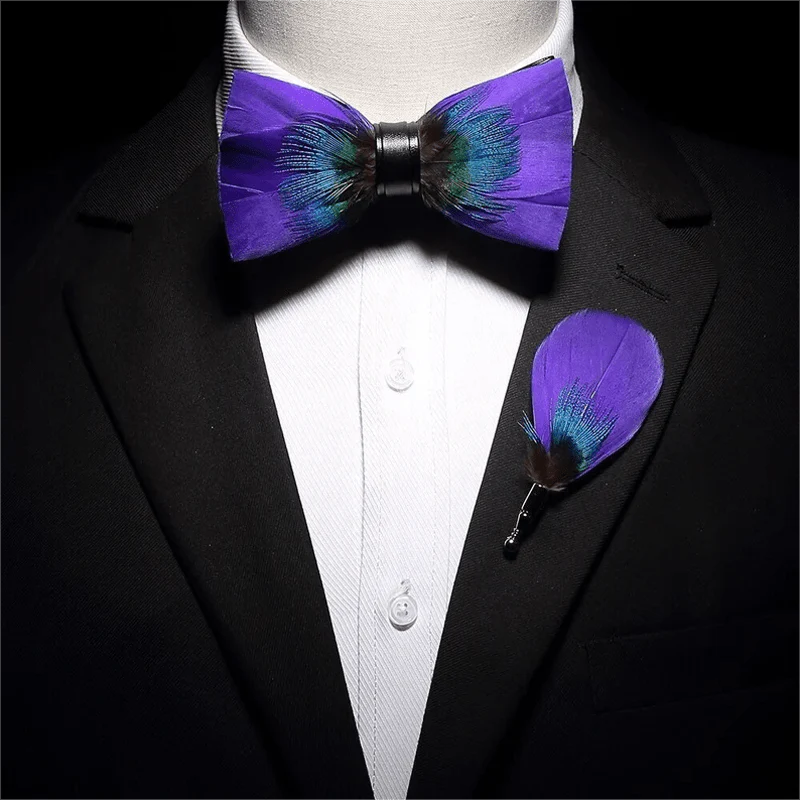 Kid's Royalty Purple & Teal Feather Bow Tie with Lapel Pin - Image 4