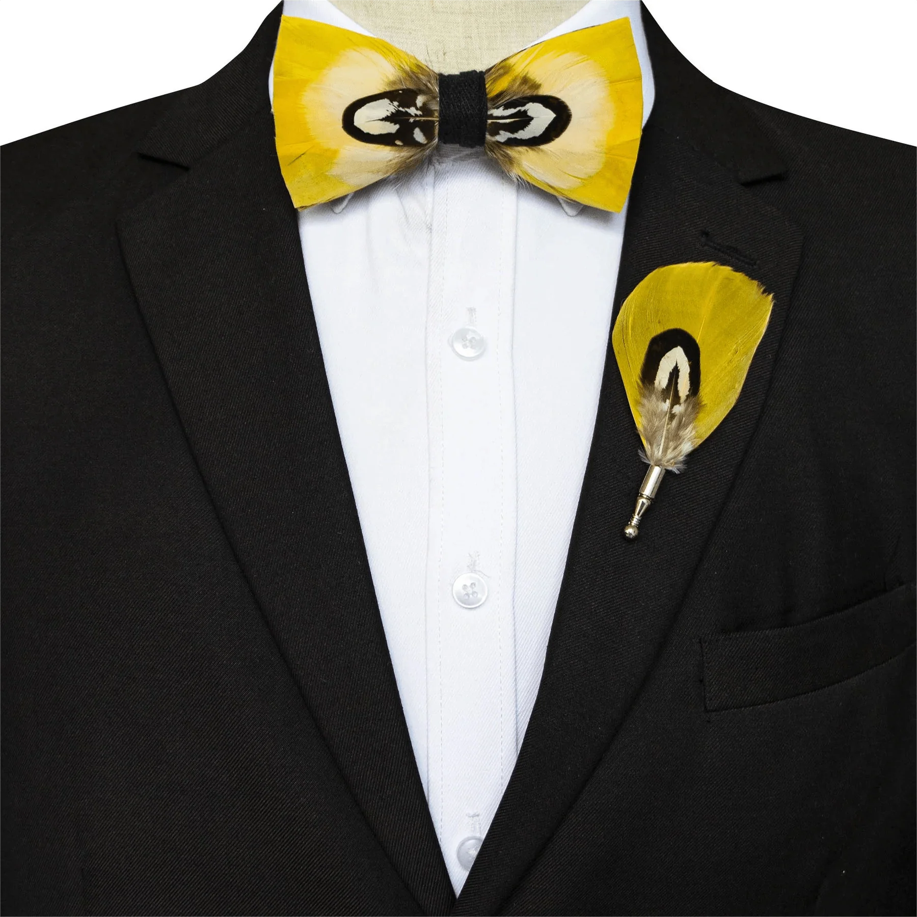 Kid's Yellow Parrot Feather Bow Tie with Lapel Pin - Image 3