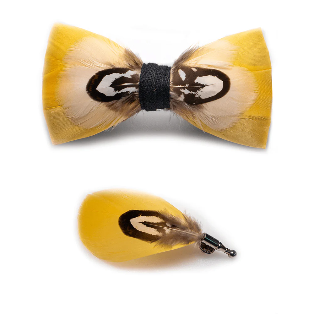 Kid's Yellow Parrot Feather Bow Tie with Lapel Pin - Image 4