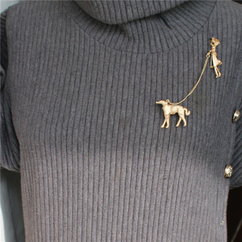 Lady and Hound Gold Chain Brooch - Image 3