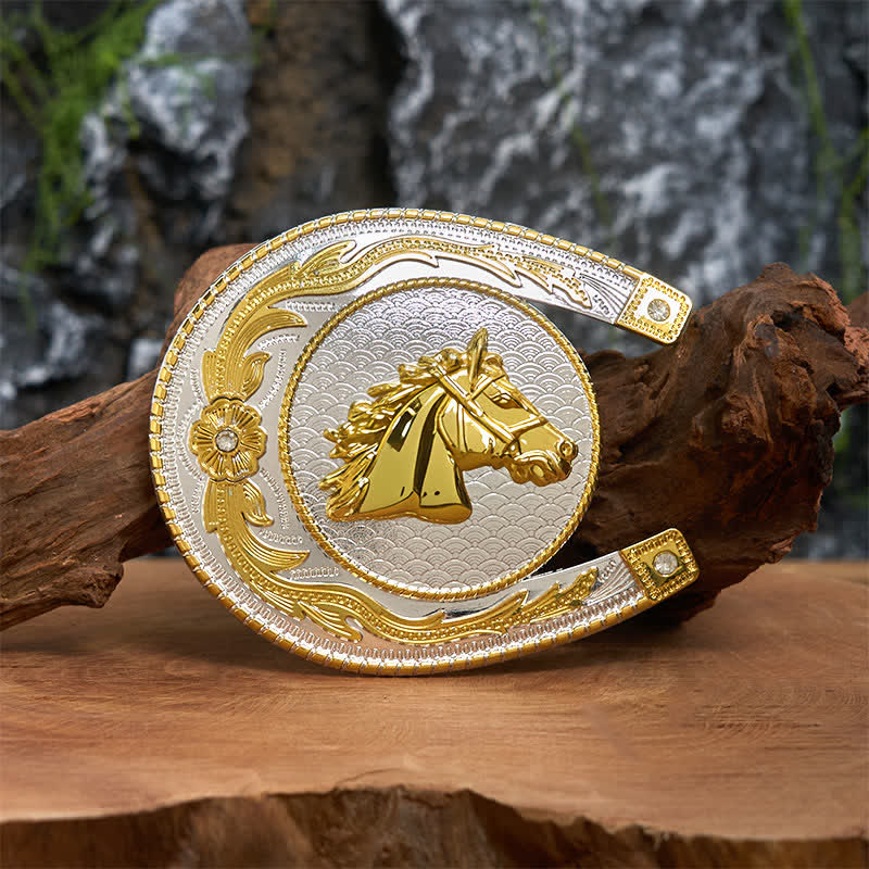 Large Horseshoe Shape DIY Western Buckle Leather Belt 