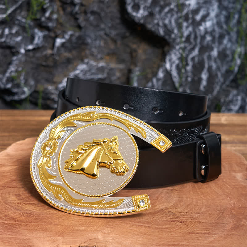 Large Horseshoe Shape DIY Western Buckle Leather Belt  - Image 4