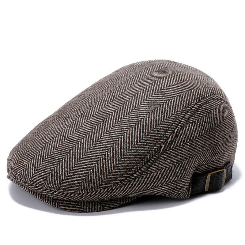 Leather Adjustable Buckle Flat Beanie Cap Beret - Image 11