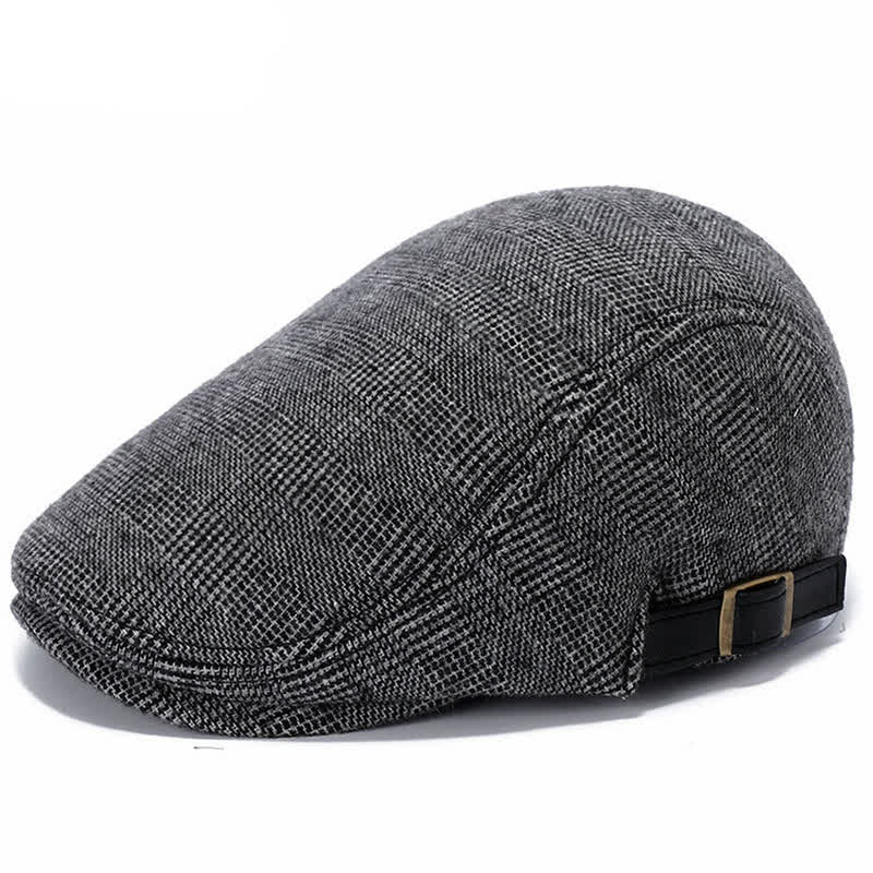 Leather Adjustable Buckle Flat Beanie Cap Beret - Image 12