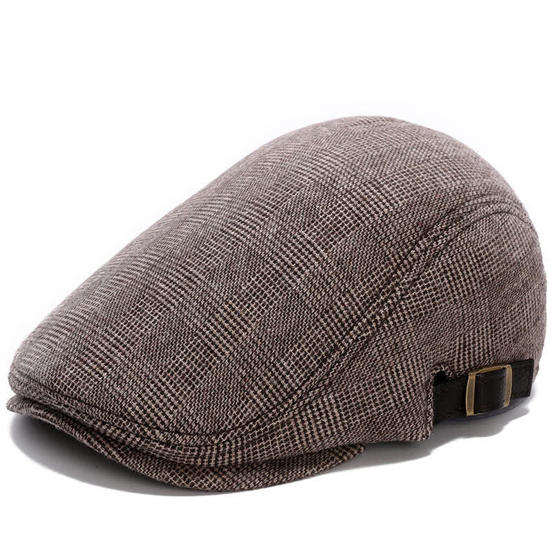 Leather Adjustable Buckle Flat Beanie Cap Beret - Image 13