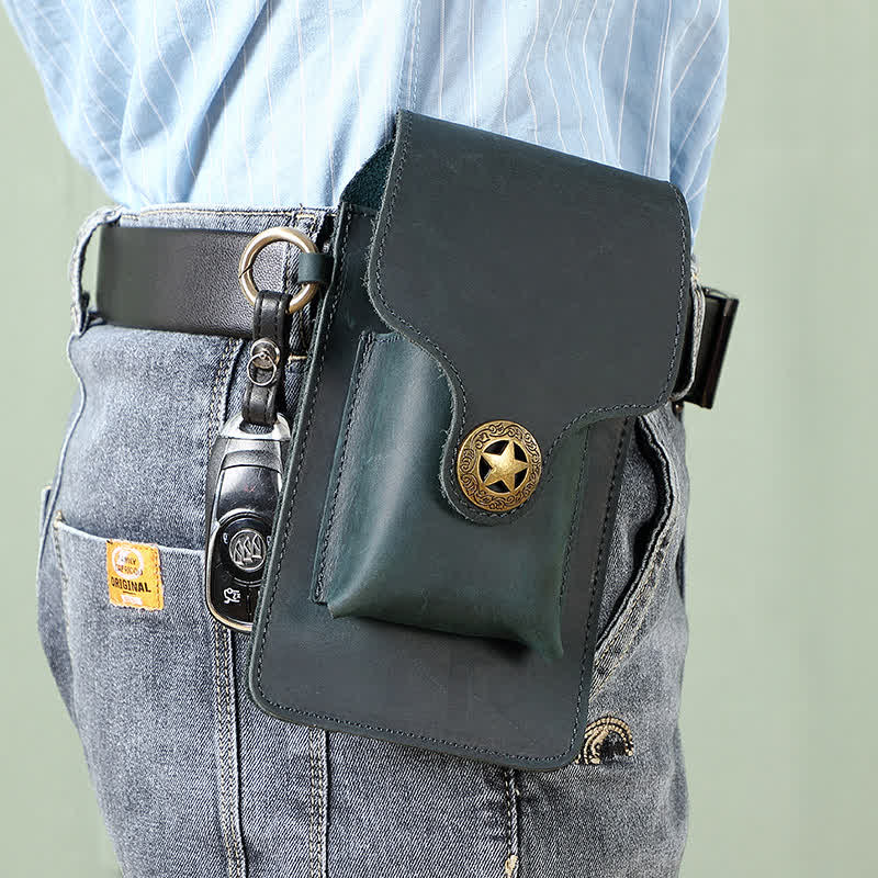 Leather Outdoor Magnetic Star Buckle Phone Belt Bag - Image 8