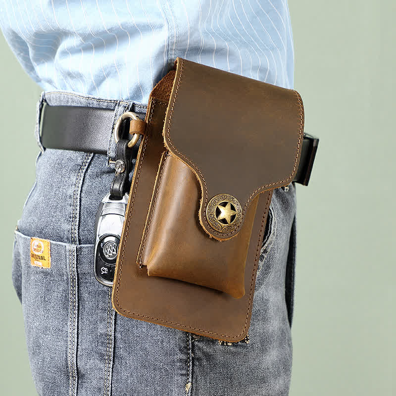 Leather Outdoor Magnetic Star Buckle Phone Belt Bag - Image 9
