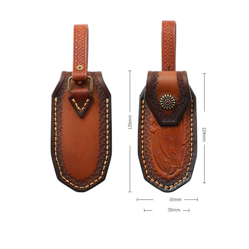 Leaves Embossing Pattern Folding Knife Sheath Leather Belt Bag - Image 3