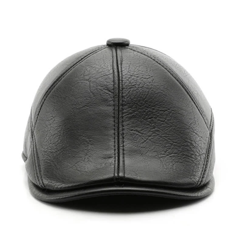 Leisure Style Winter Earmuffs Leather Beret Hat - Image 2