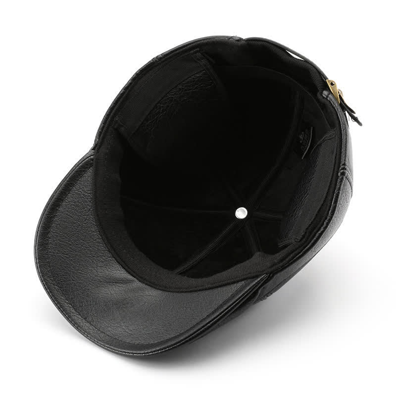 Leisure Style Winter Earmuffs Leather Beret Hat - Image 4