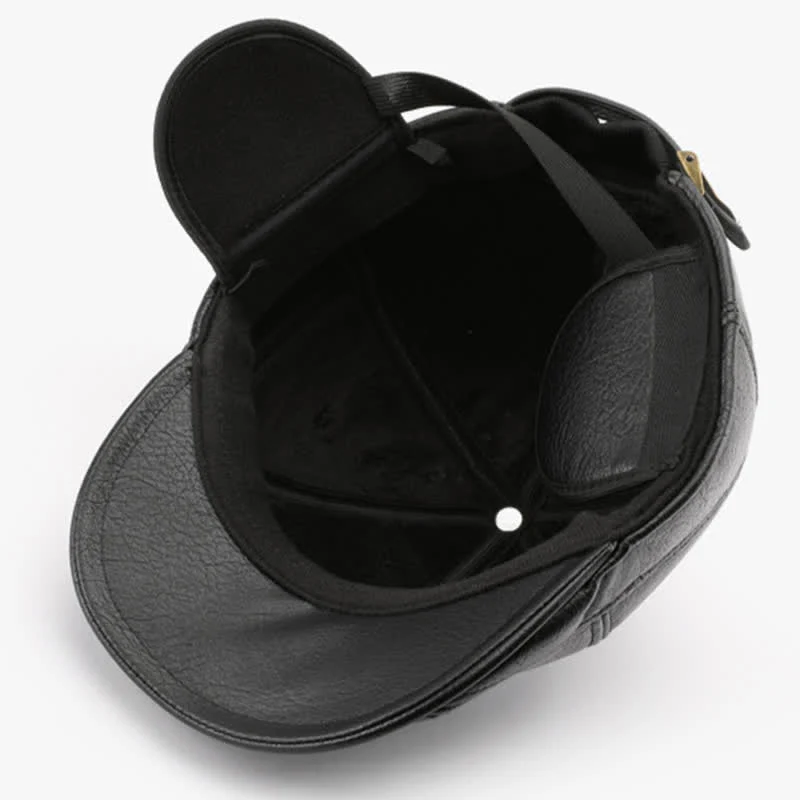 Leisure Style Winter Earmuffs Leather Beret Hat - Image 5