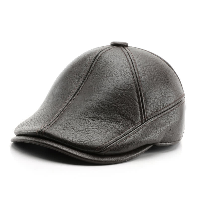 Leisure Style Winter Earmuffs Leather Beret Hat - Image 8