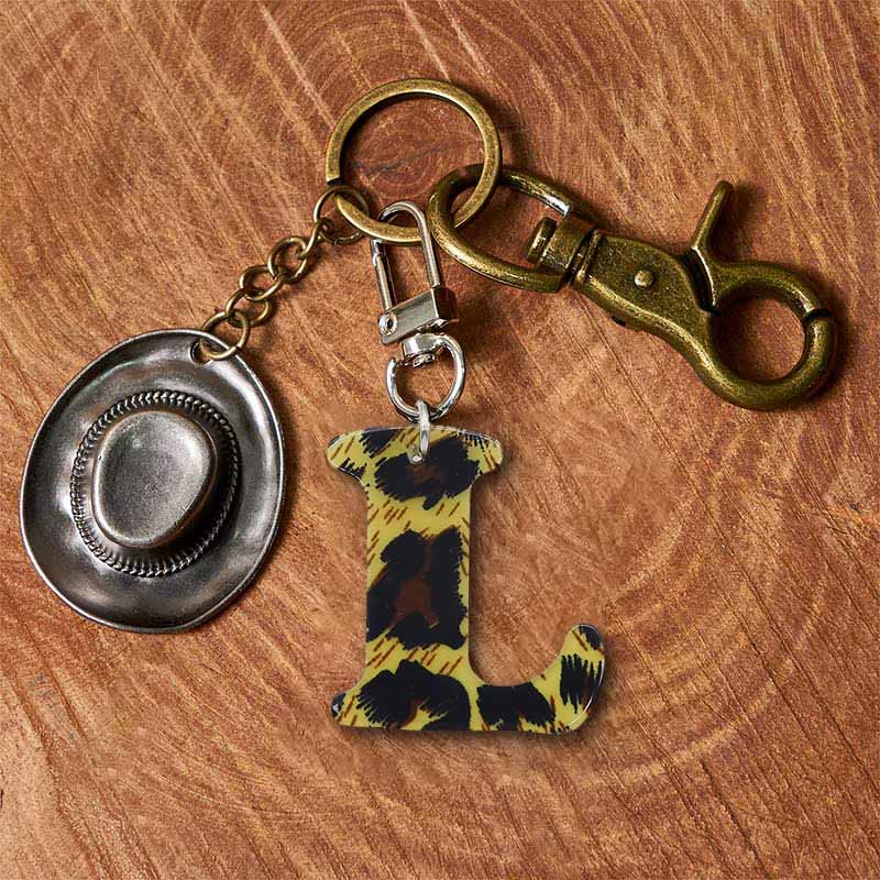 Leopard Print Letter & Cowboy Hat Pendant Keychain - Image 20