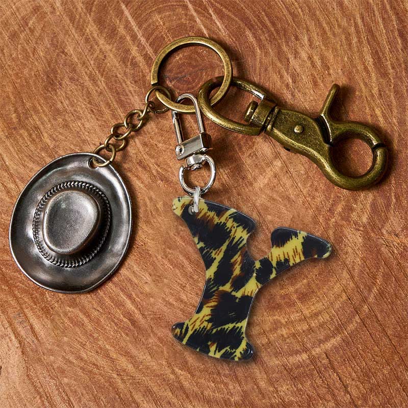 Leopard Print Letter & Cowboy Hat Pendant Keychain - Image 33