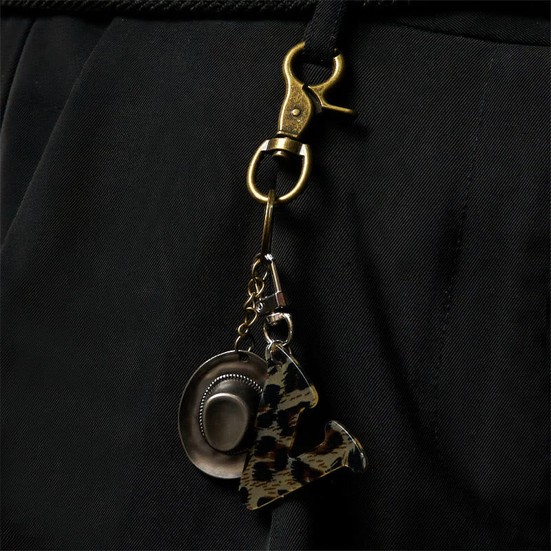 Leopard Print Letter & Cowboy Hat Pendant Keychain - Image 4