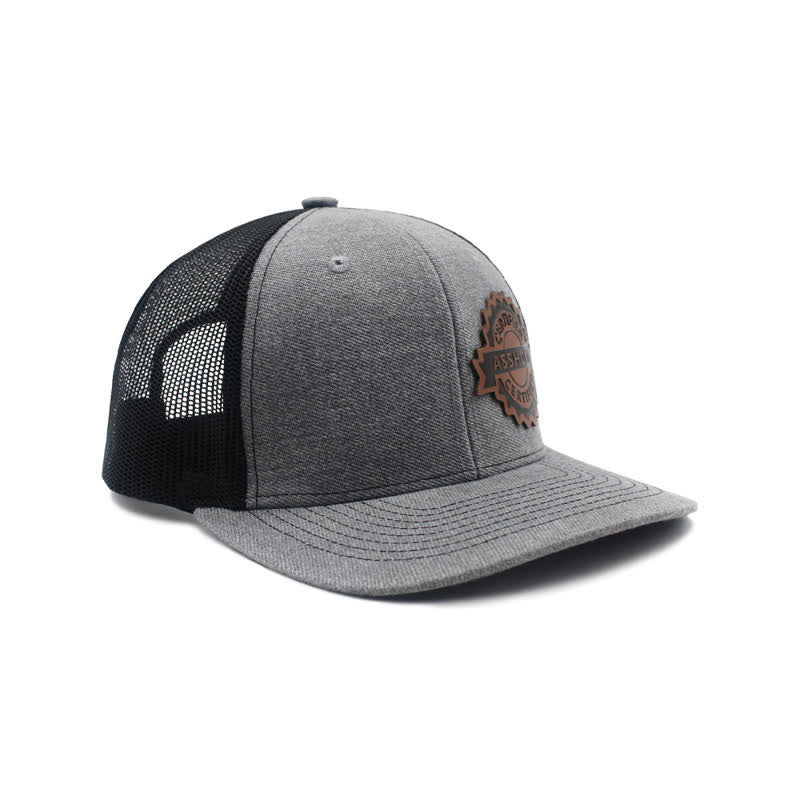 Letter Pattern Brown Leather Label Patch Trucker Hat - Image 3