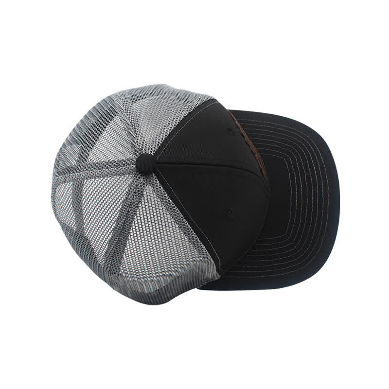 Letter Pattern Brown Leather Label Patch Trucker Hat - Image 5