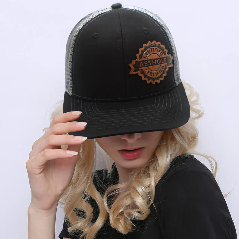 Letter Pattern Brown Leather Label Patch Trucker Hat - Image 9