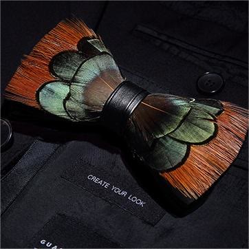 Lightgreen & Brown Feather Bow Tie - Image 2