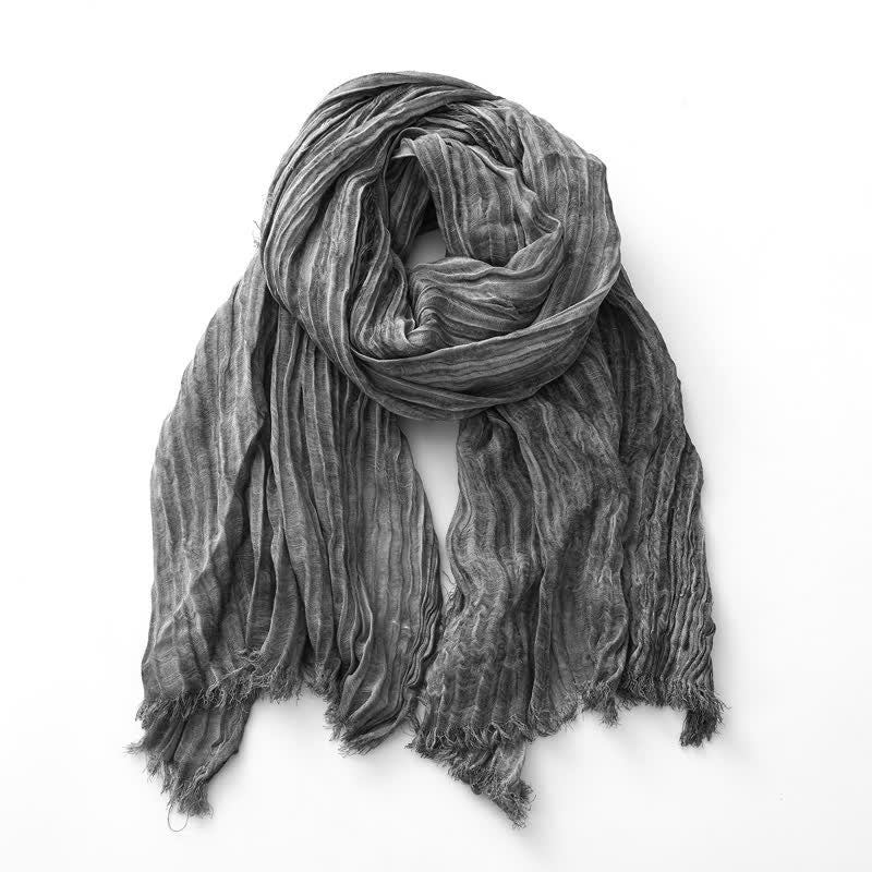 Lightweight Retro Hand-Stained Solid Color Crinkle Scarf - Image 5