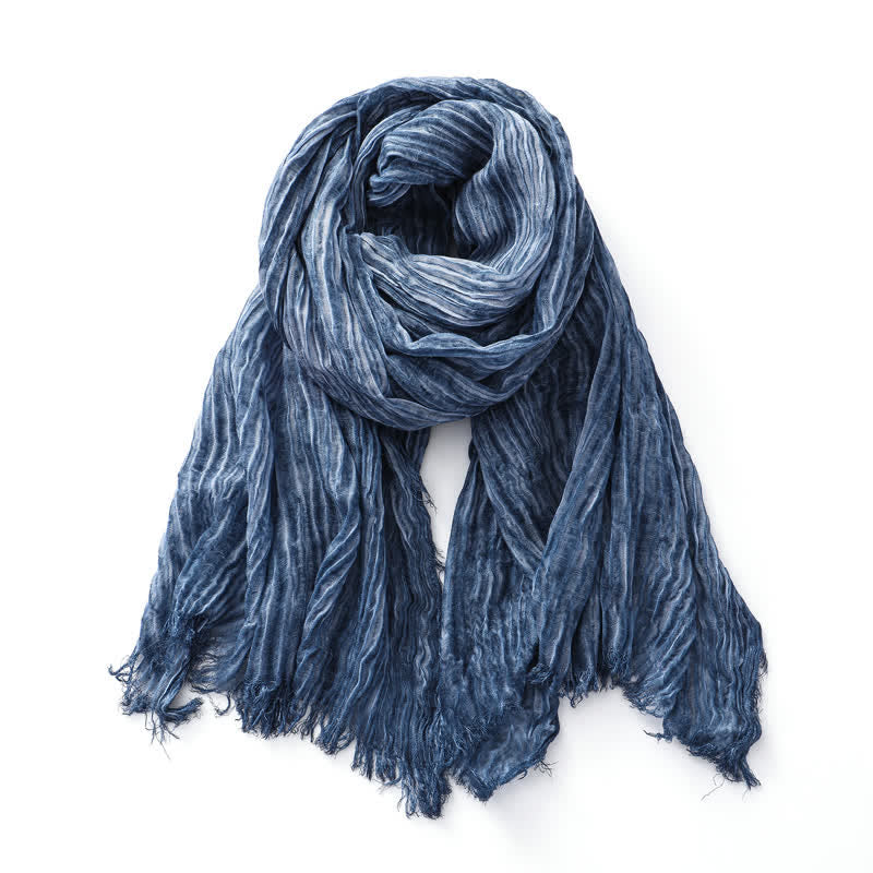 Lightweight Retro Hand-Stained Solid Color Crinkle Scarf - Image 9