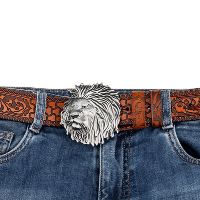 Lion Head Embossed Office Wear Leather Belt - Image 2