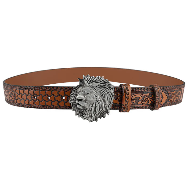 Lion Head Embossed Office Wear Leather Belt - Image 3