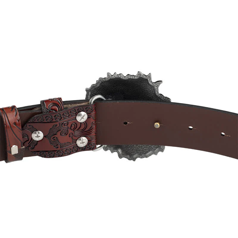 Lion Head Embossed Office Wear Leather Belt - Image 6